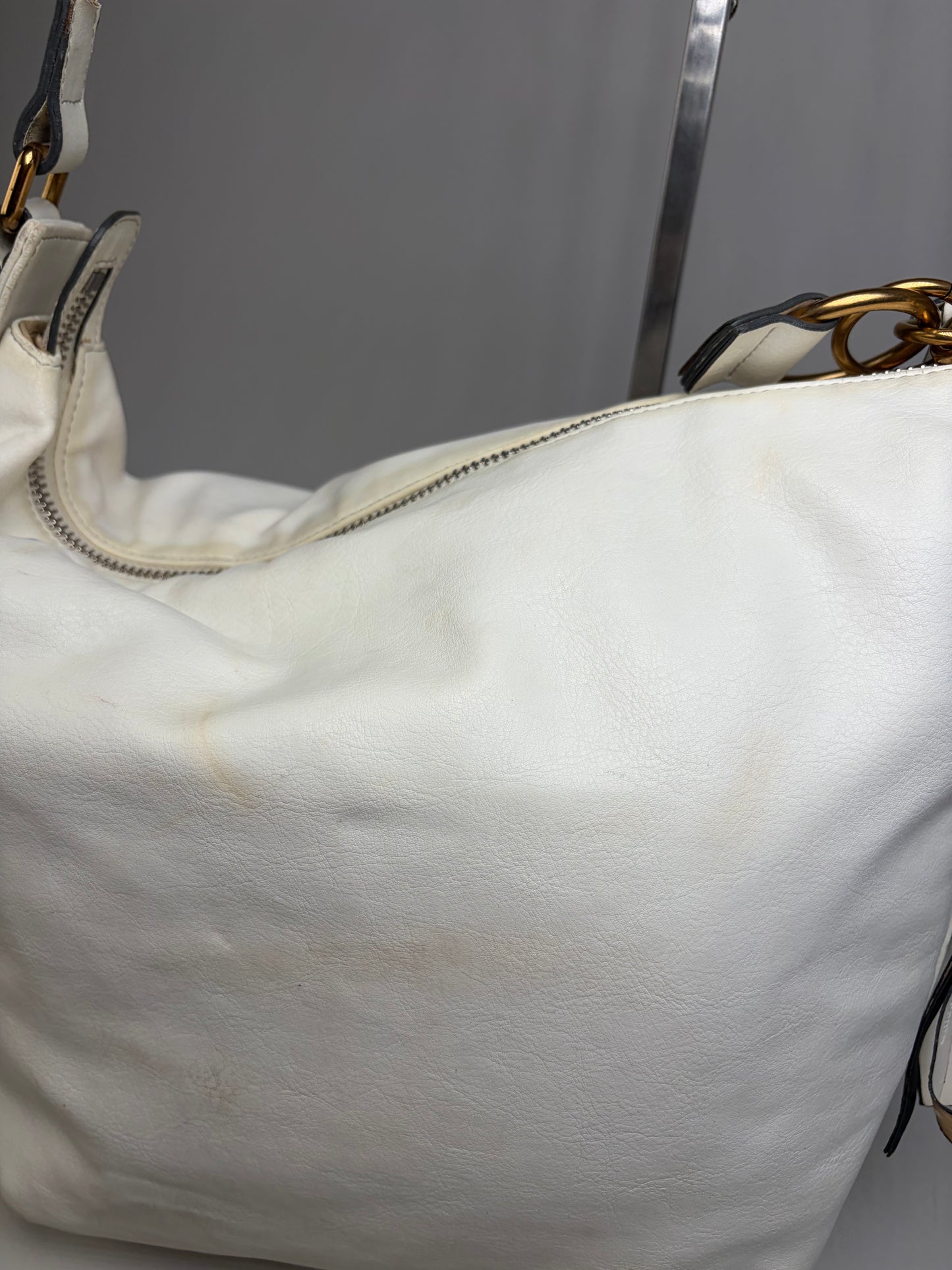 Vintage Chloe Grained Leather Shoulder Bag White Gold