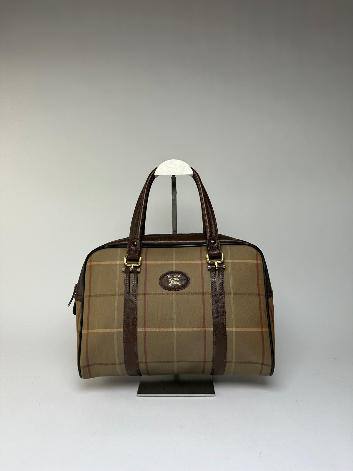 Vintage Burberrys Haymarket Check Structured Top-Handle Bag Late 1990s Beige