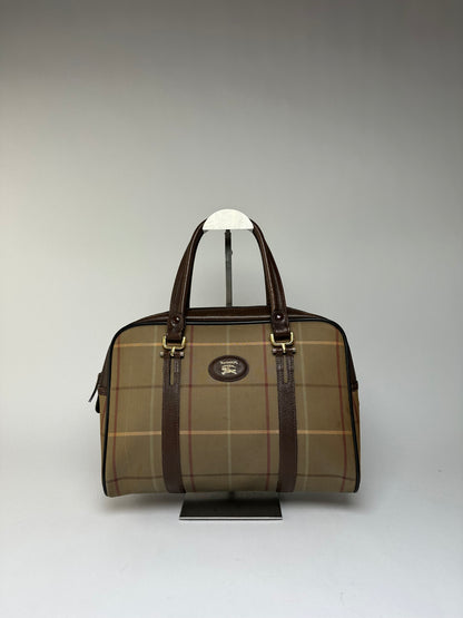 Vintage Burberrys Haymarket Check Structured Top-Handle Bag Late 1990s Beige