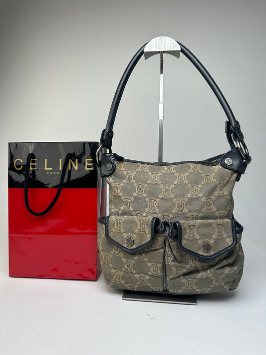 Vintage Celine Canvas Shoulder Bag Grey