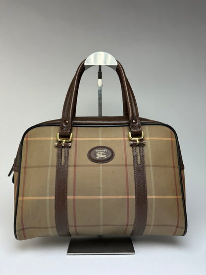 Vintage Burberrys Haymarket Check Structured Top-Handle Bag Late 1990s Beige