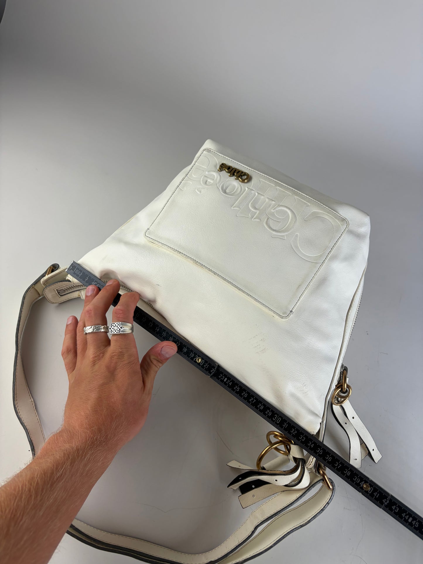 Vintage Chloe Grained Leather Shoulder Bag White Gold