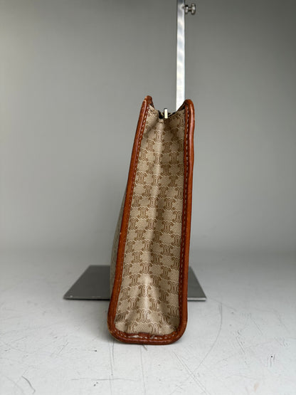 Vintage Celine Monogram Canvas Clutch Beige Tan Gold