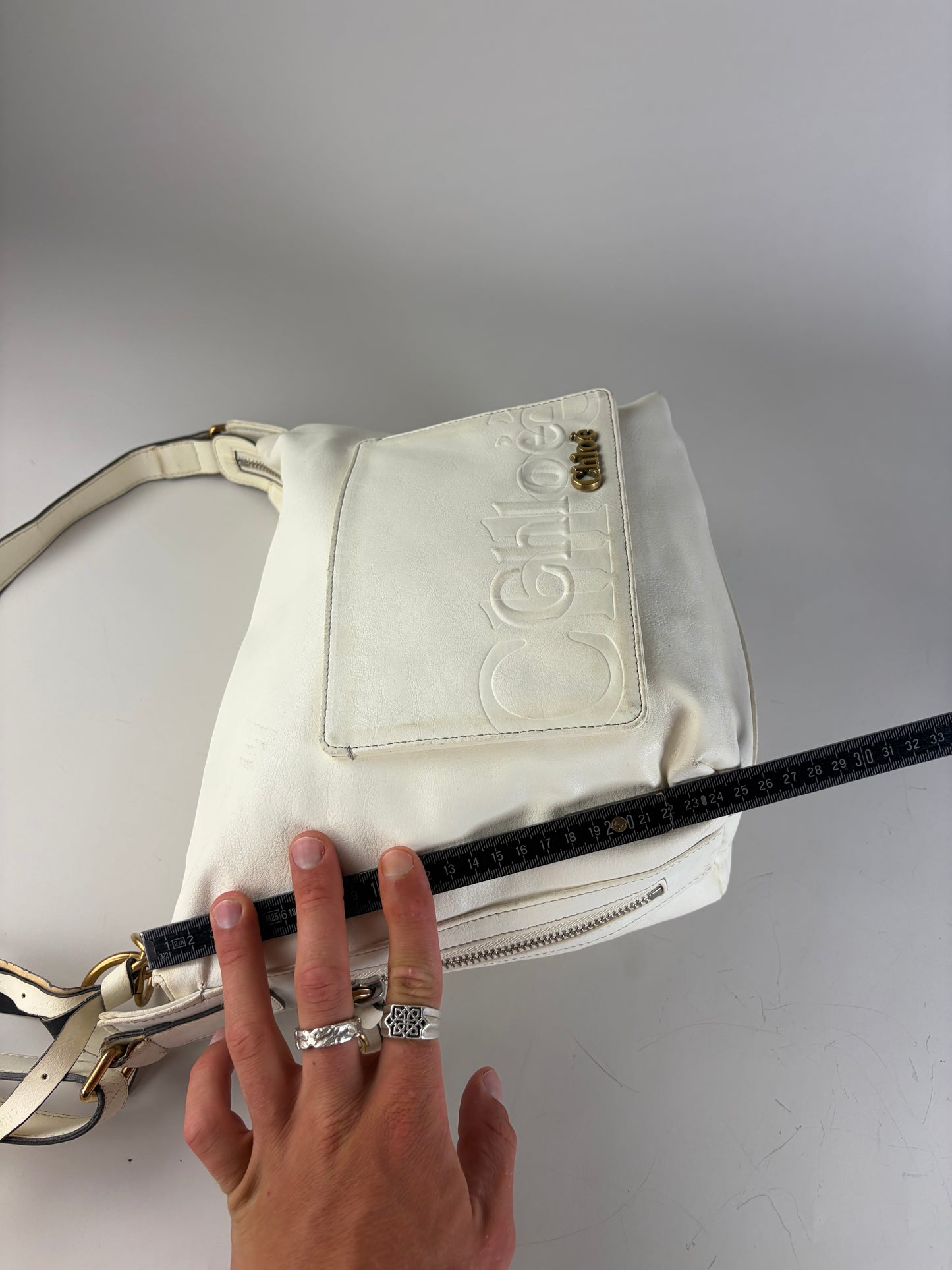 Vintage Chloe Grained Leather Shoulder Bag White Gold