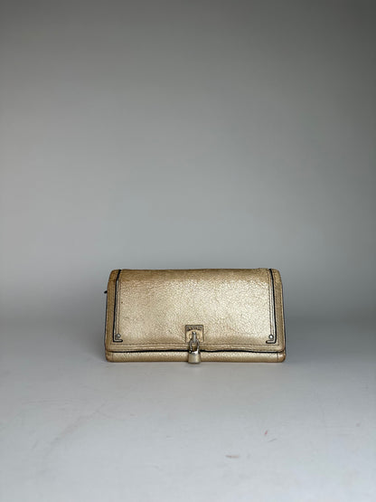 Vintage Celine Paris Leather Long Wallet Gold