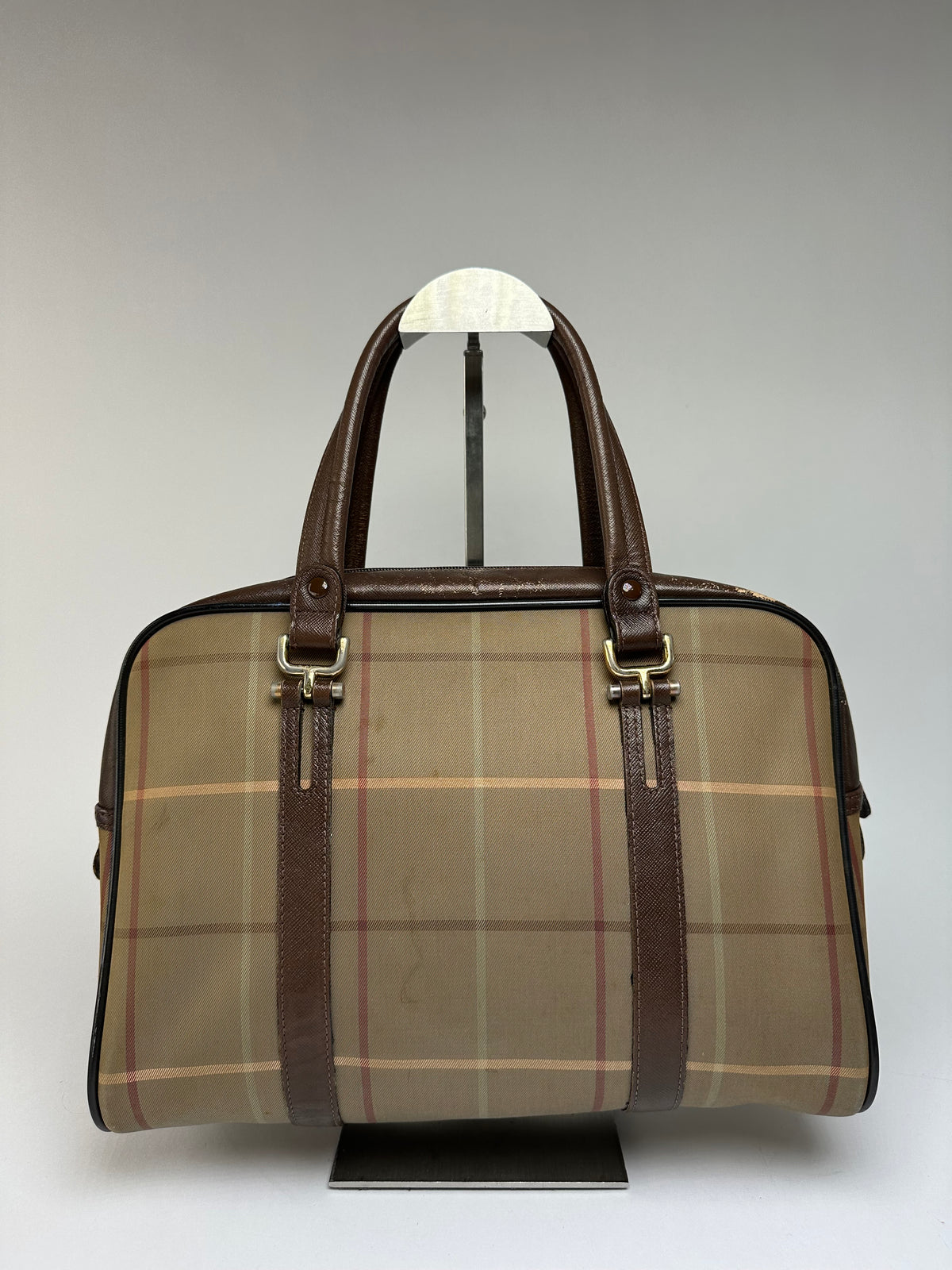 Vintage Burberrys Haymarket Check Structured Top-Handle Bag Late 1990s Beige