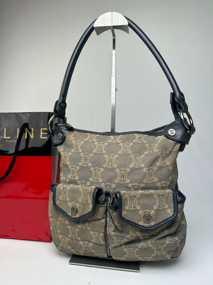 Vintage Celine Canvas Shoulder Bag Grey