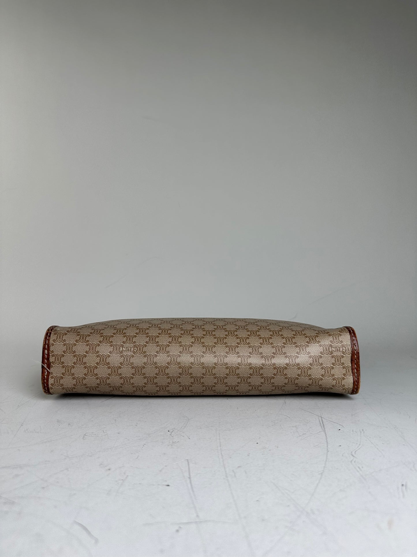 Vintage Celine Monogram Canvas Clutch Beige Tan Gold