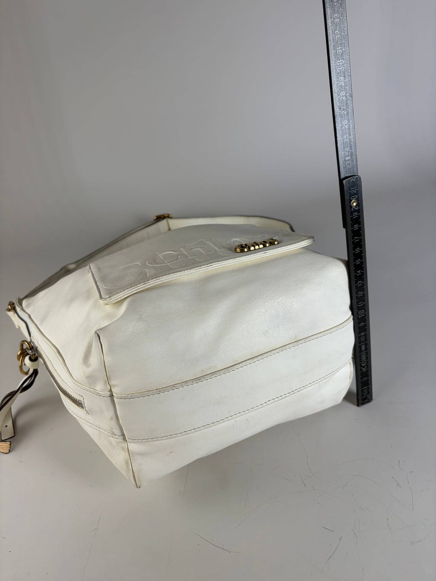 Vintage Chloe Grained Leather Shoulder Bag White Gold