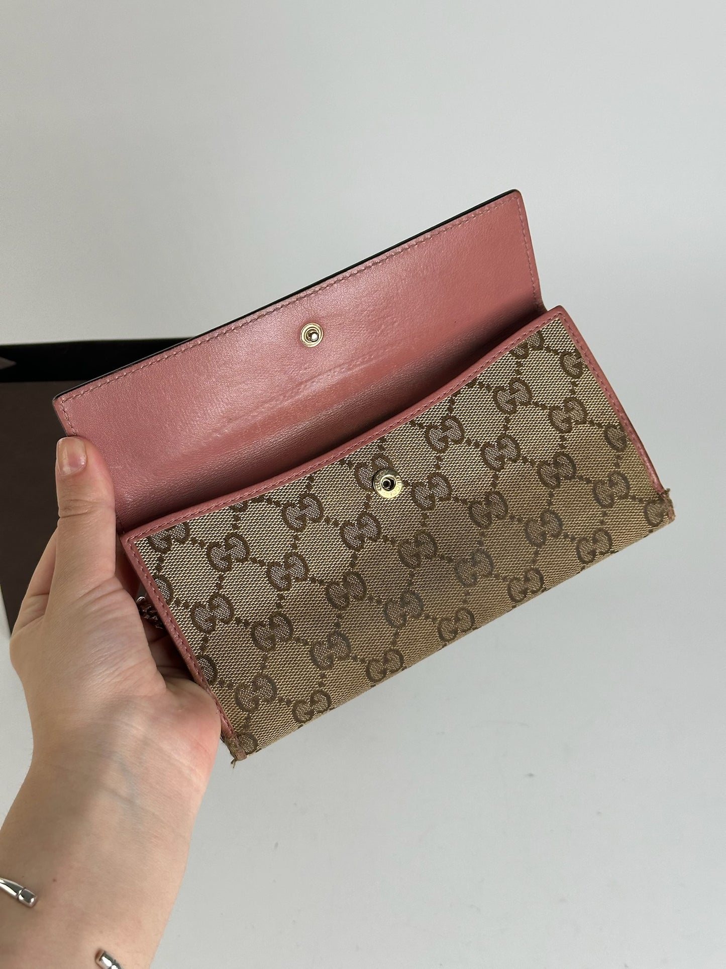 Vintage Gucci Monogram Lether wallet beige pink