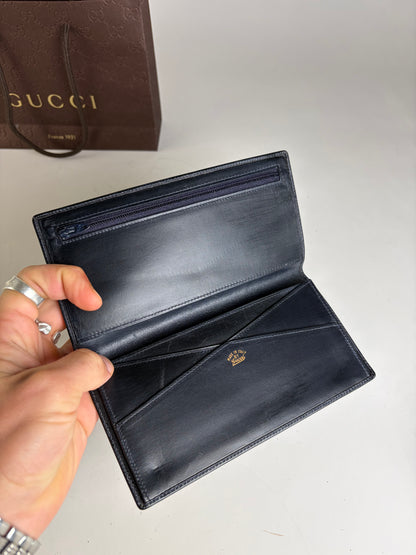 Vintage Gucci Smooth Leather Bifold Wallet Black Gold