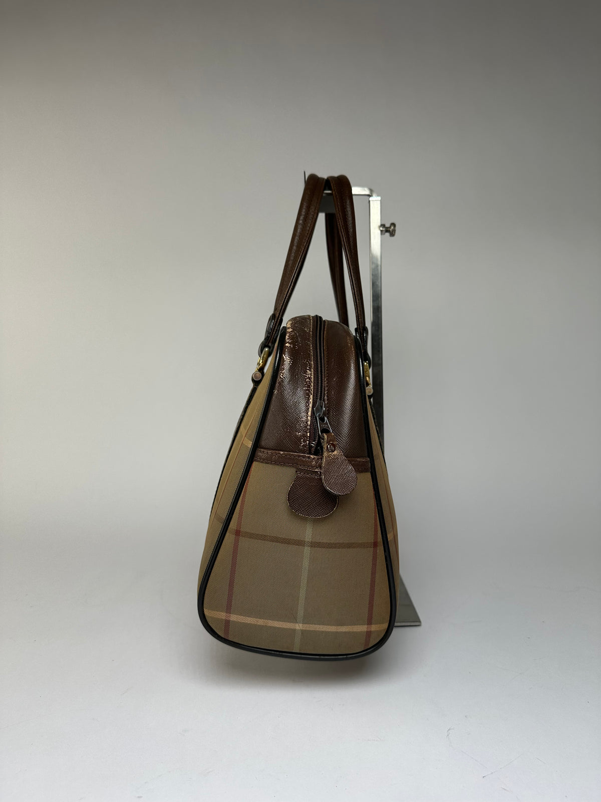 Vintage Burberrys Haymarket Check Structured Top-Handle Bag Late 1990s Beige