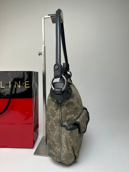Vintage Celine Canvas Shoulder Bag Grey