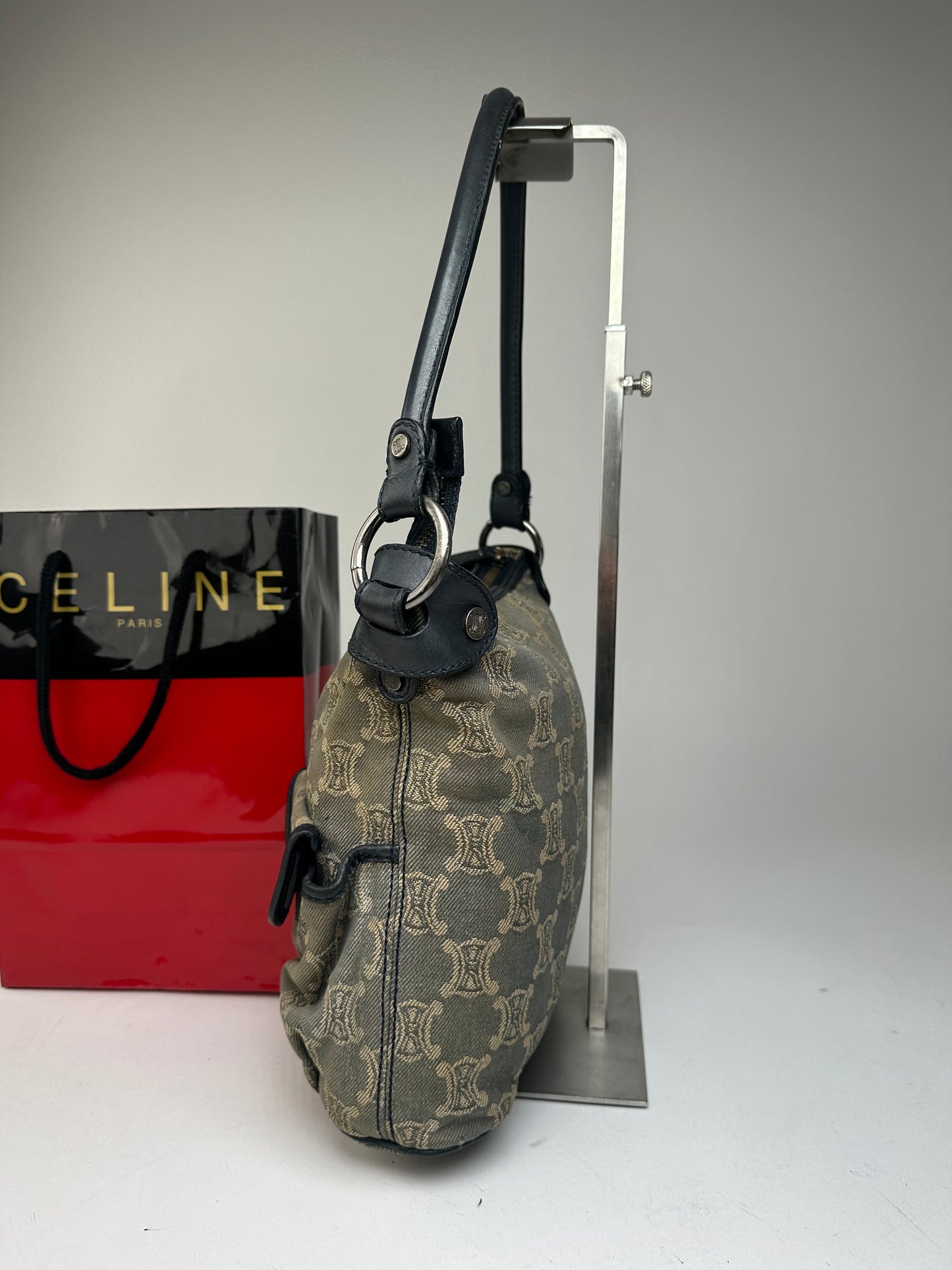Vintage Celine Canvas Shoulder Bag Grey