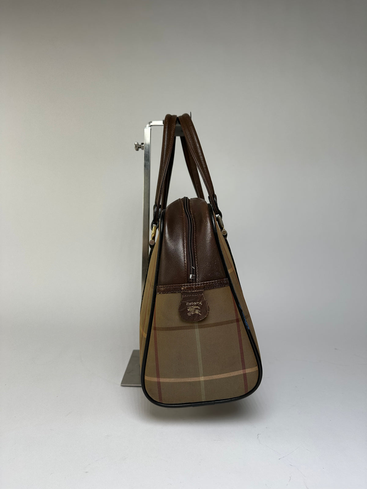 Vintage Burberrys Haymarket Check Structured Top-Handle Bag Late 1990s Beige
