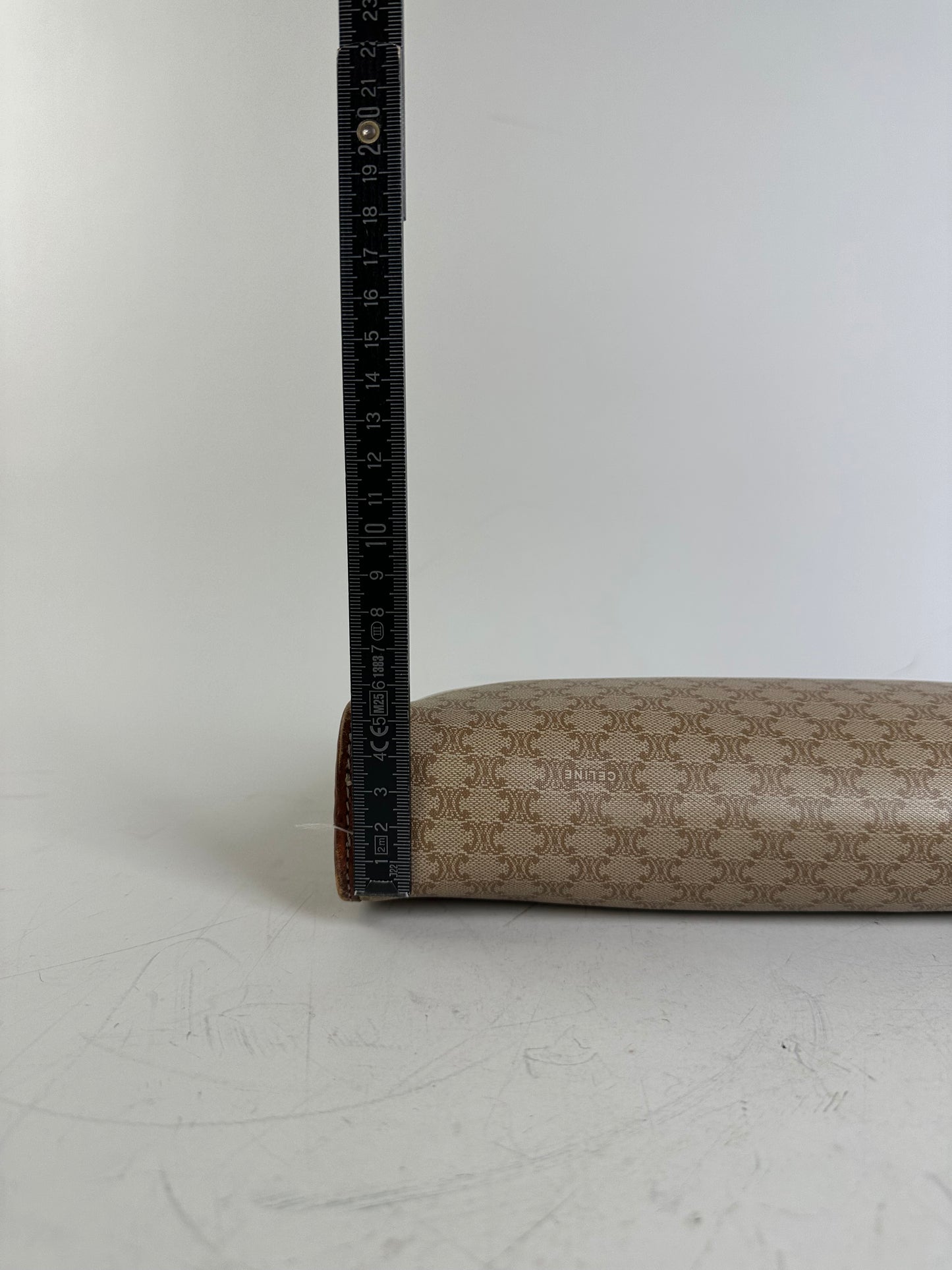 Vintage Celine Monogram Canvas Clutch Beige Tan Gold