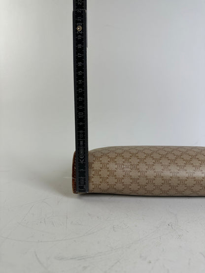 Vintage Celine Monogram Canvas Clutch Beige Tan Gold