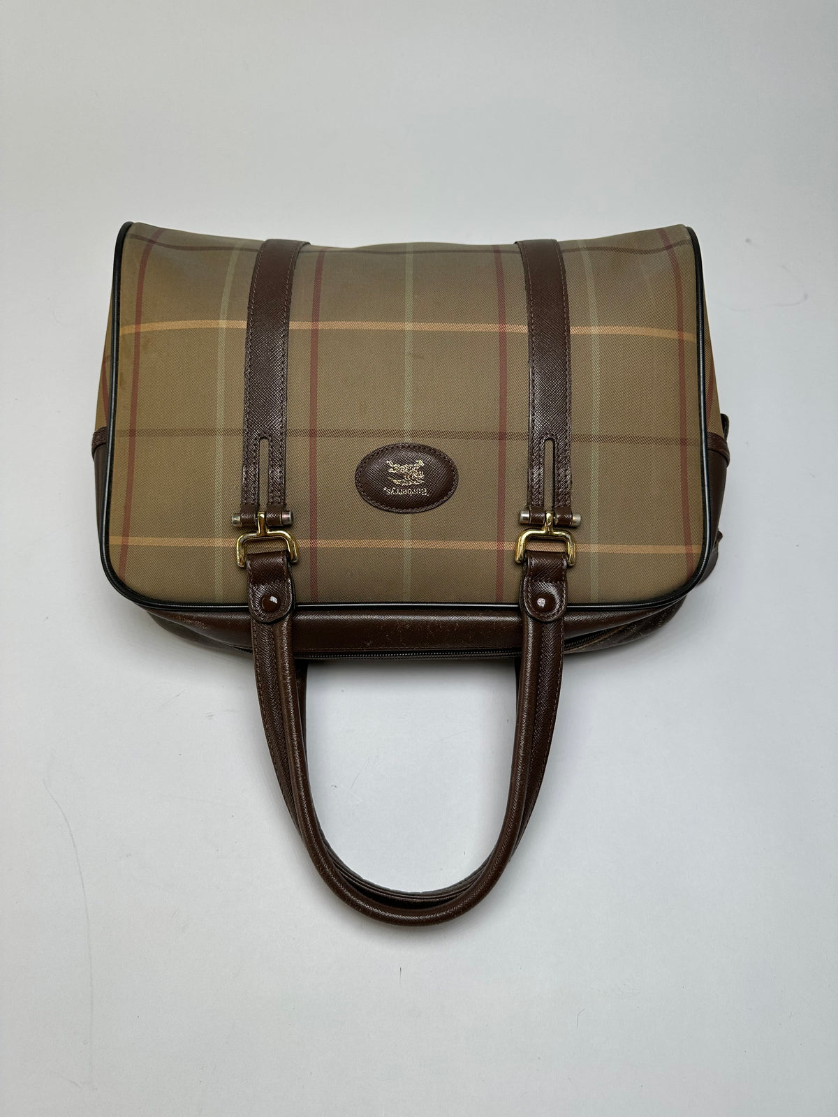 Vintage Burberrys Haymarket Check Structured Top-Handle Bag Late 1990s Beige