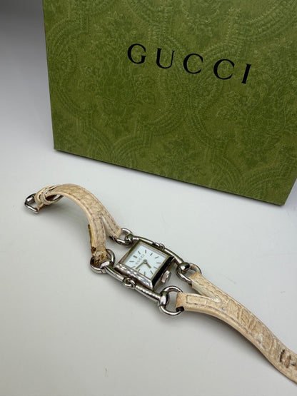 Vintage Gucci Signora Crocodile Strap Watch Beige Cream