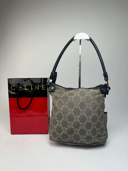 Vintage Celine Canvas Shoulder Bag Grey