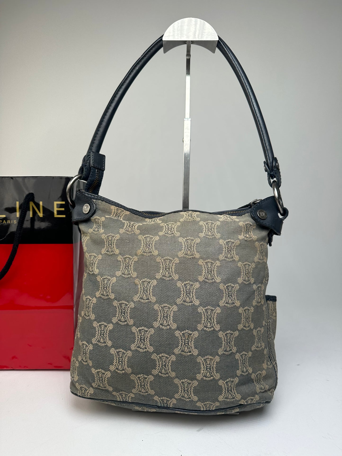 Vintage Celine Canvas Shoulder Bag Grey
