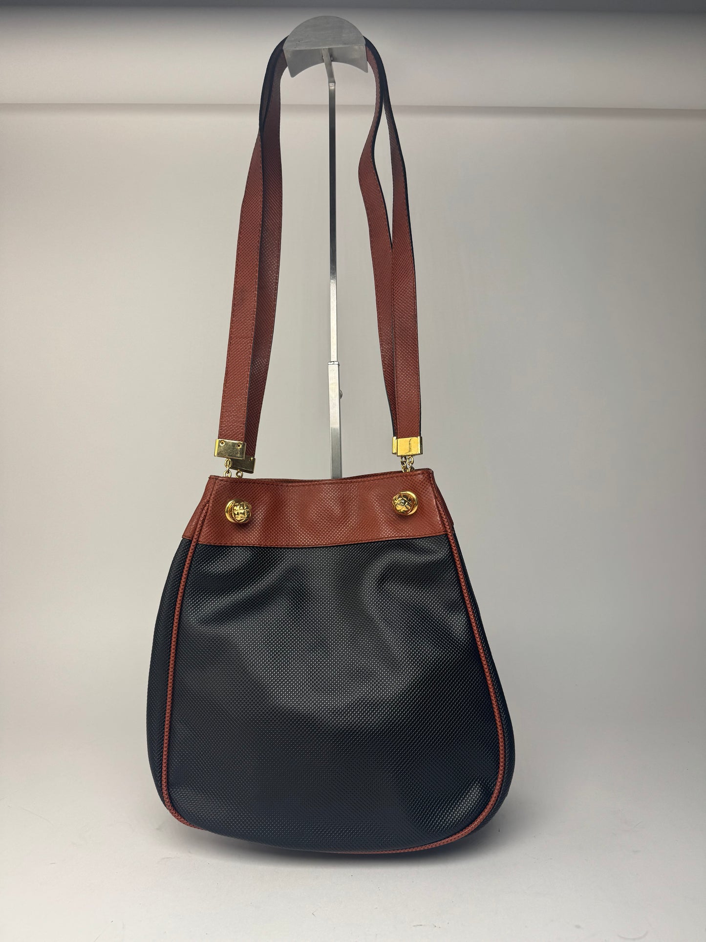 Sac seau vintage en cuir Bottega Veneta noir marron