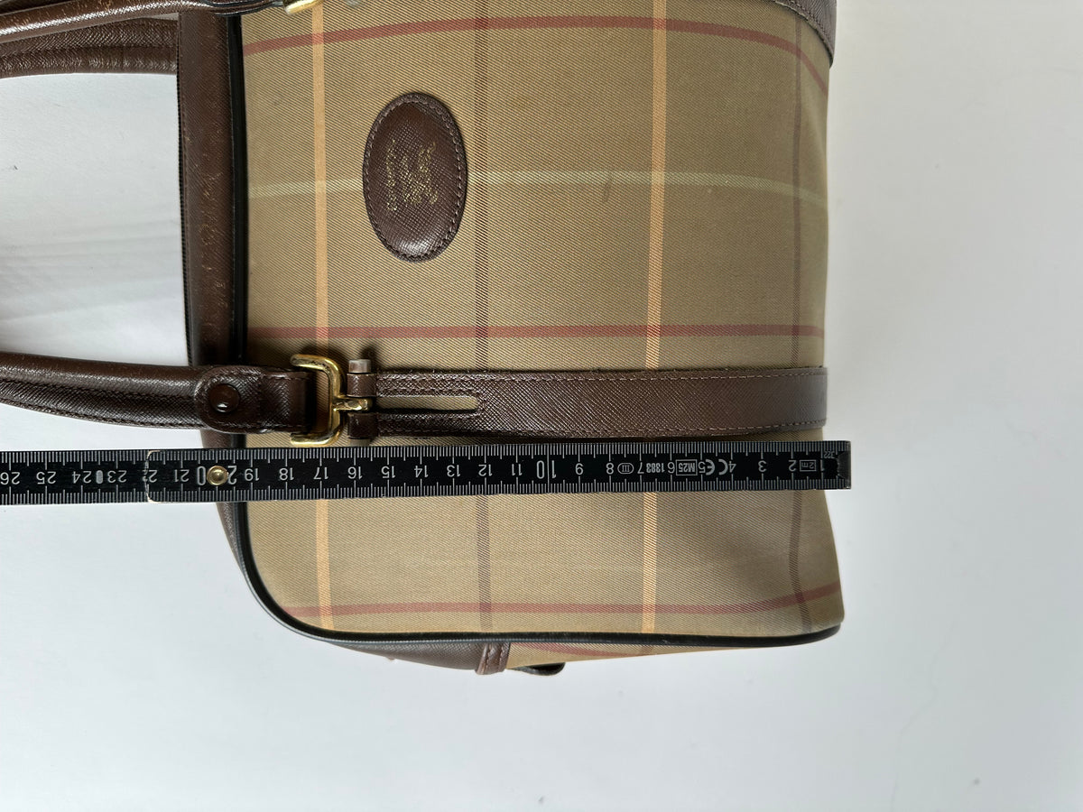 Vintage Burberrys Haymarket Check Structured Top-Handle Bag Late 1990s Beige