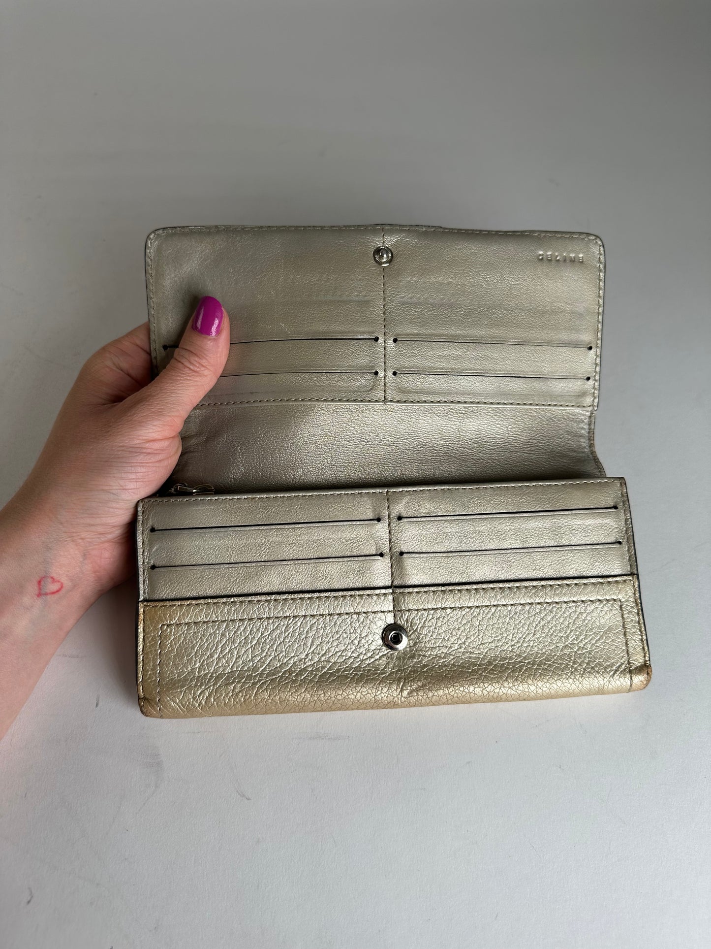 Vintage Celine Paris Leather Long Wallet Gold