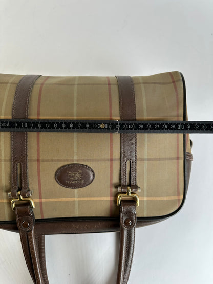Vintage Burberrys Haymarket Check Structured Top-Handle Bag Late 1990s Beige