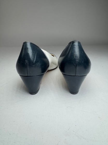 Vintage Salvatore Ferragamo Leather Pumps Navy White
