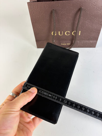Vintage Gucci Smooth Leather Bifold Wallet Black Gold