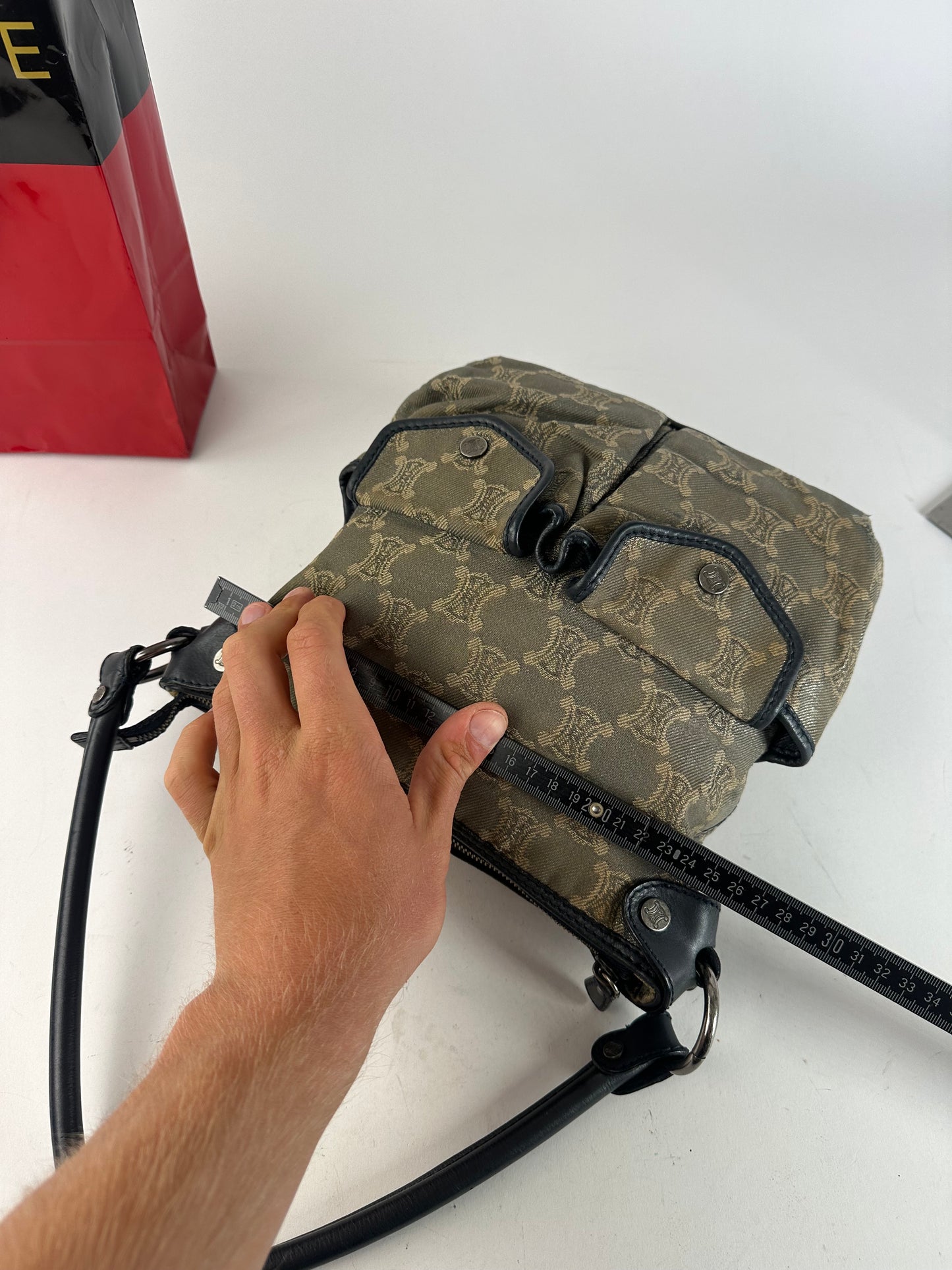 Vintage Celine Canvas Shoulder Bag Grey