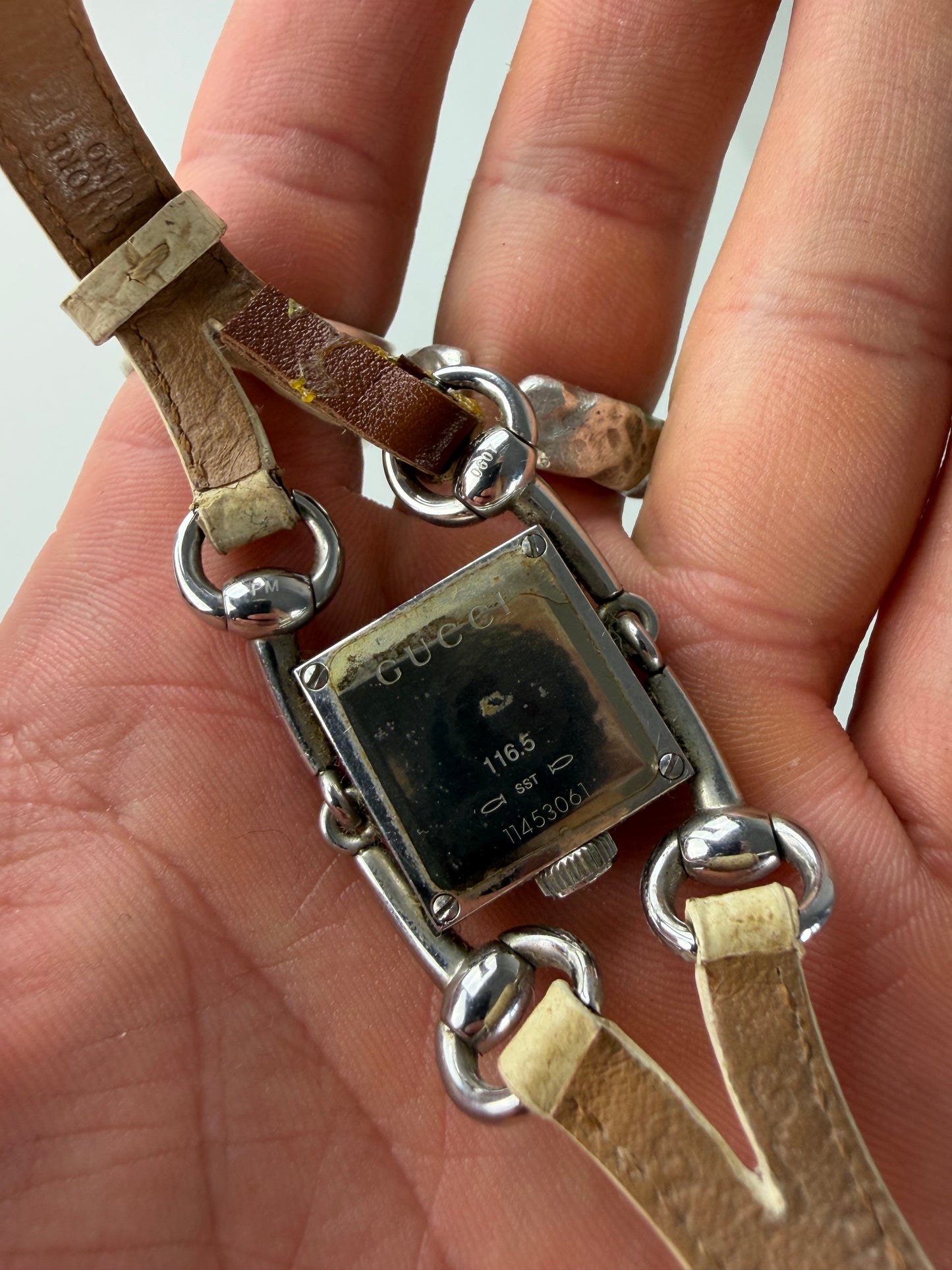 Vintage Gucci Signora Crocodile Strap Watch Beige Cream