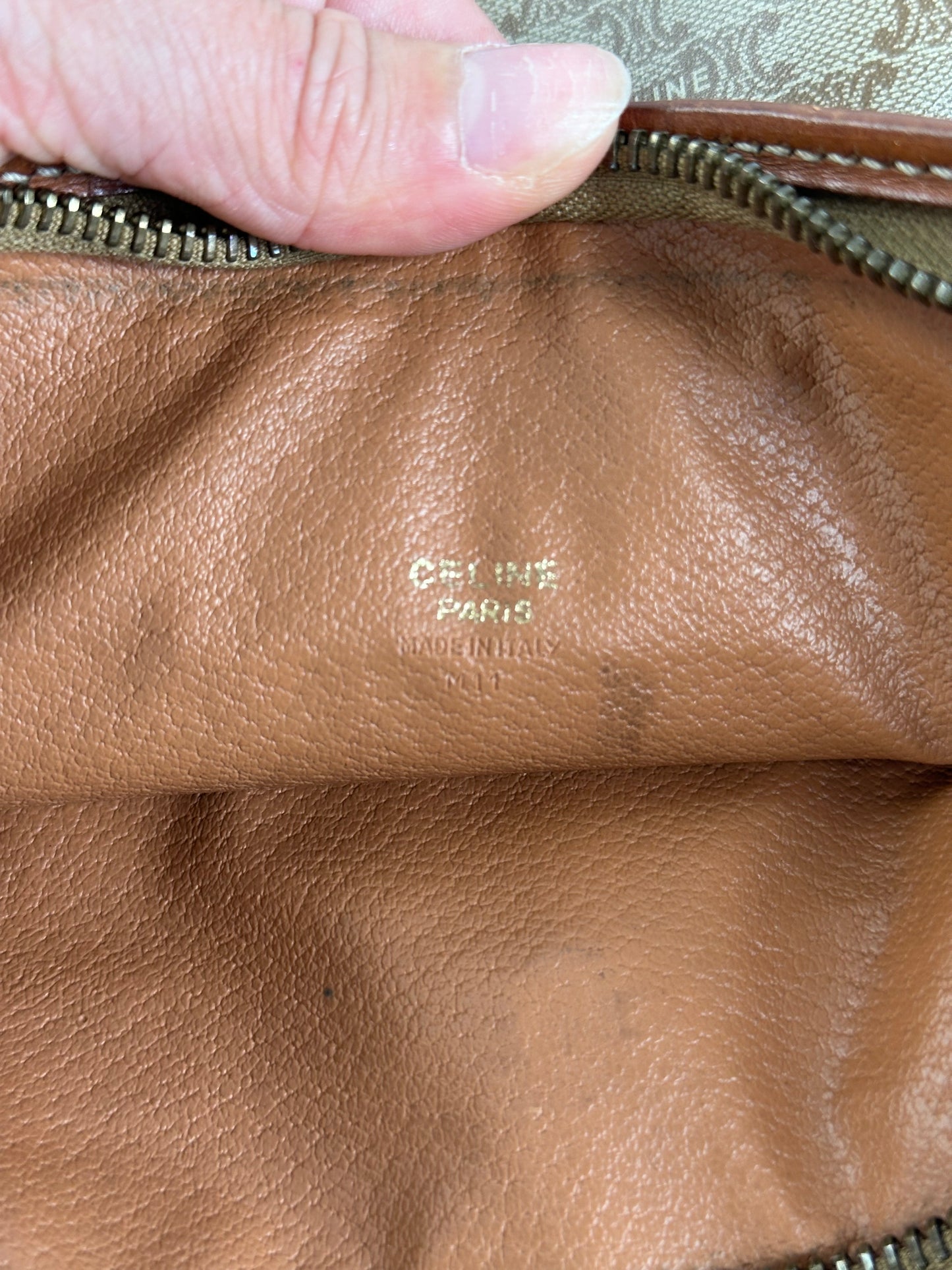 Vintage Celine Monogram Canvas Clutch Beige Tan Gold