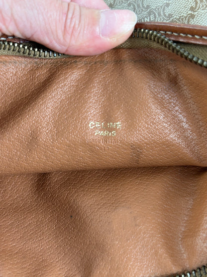 Vintage Celine Monogram Canvas Clutch Beige Tan Gold