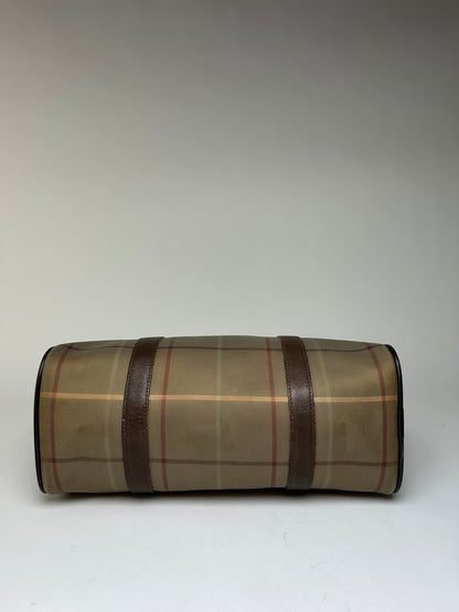 Vintage Burberrys Haymarket Check Structured Top-Handle Bag Late 1990s Beige