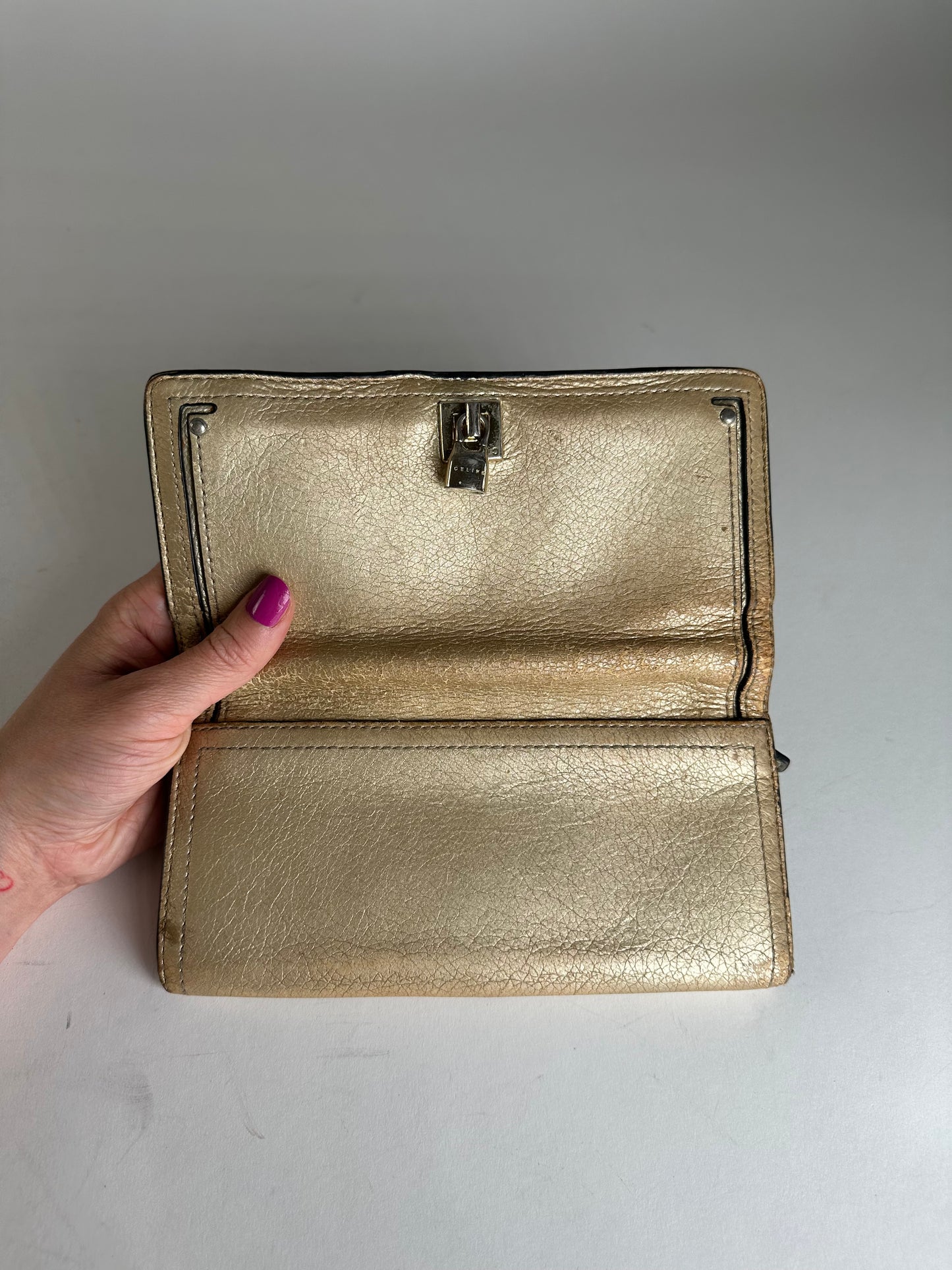 Vintage Celine Paris Leather Long Wallet Gold