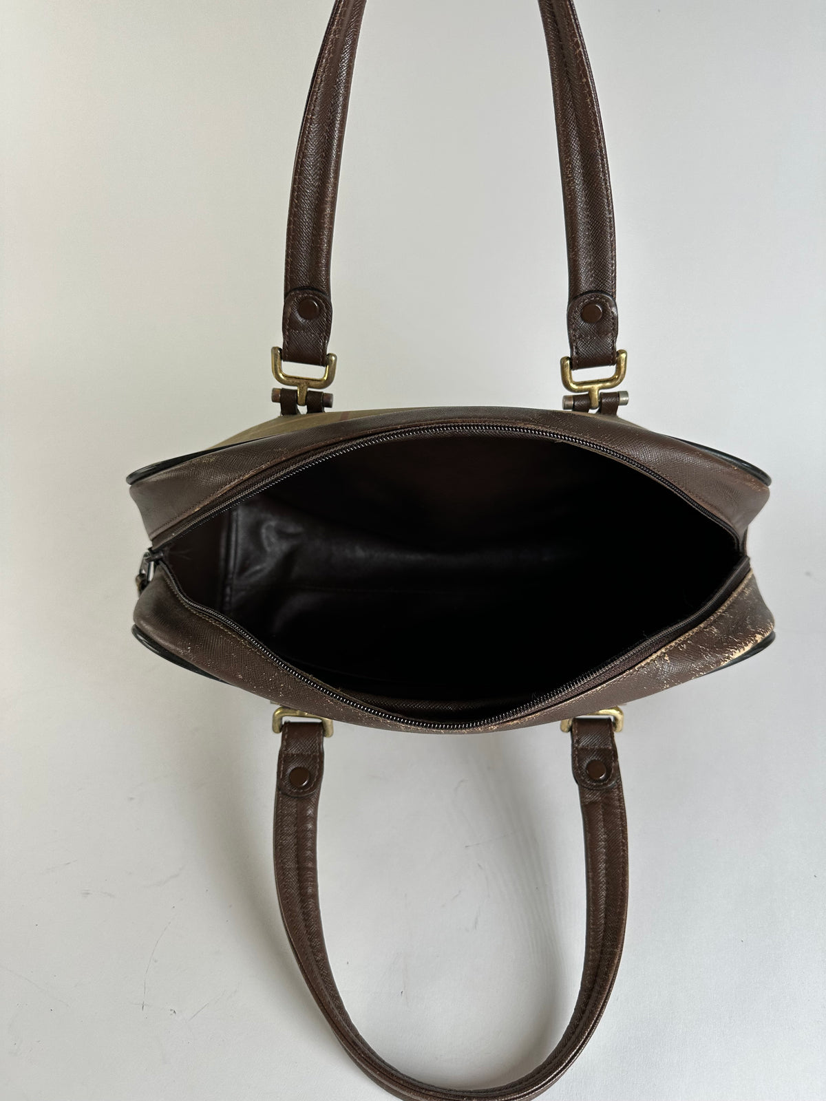 Vintage Burberrys Haymarket Check Structured Top-Handle Bag Late 1990s Beige