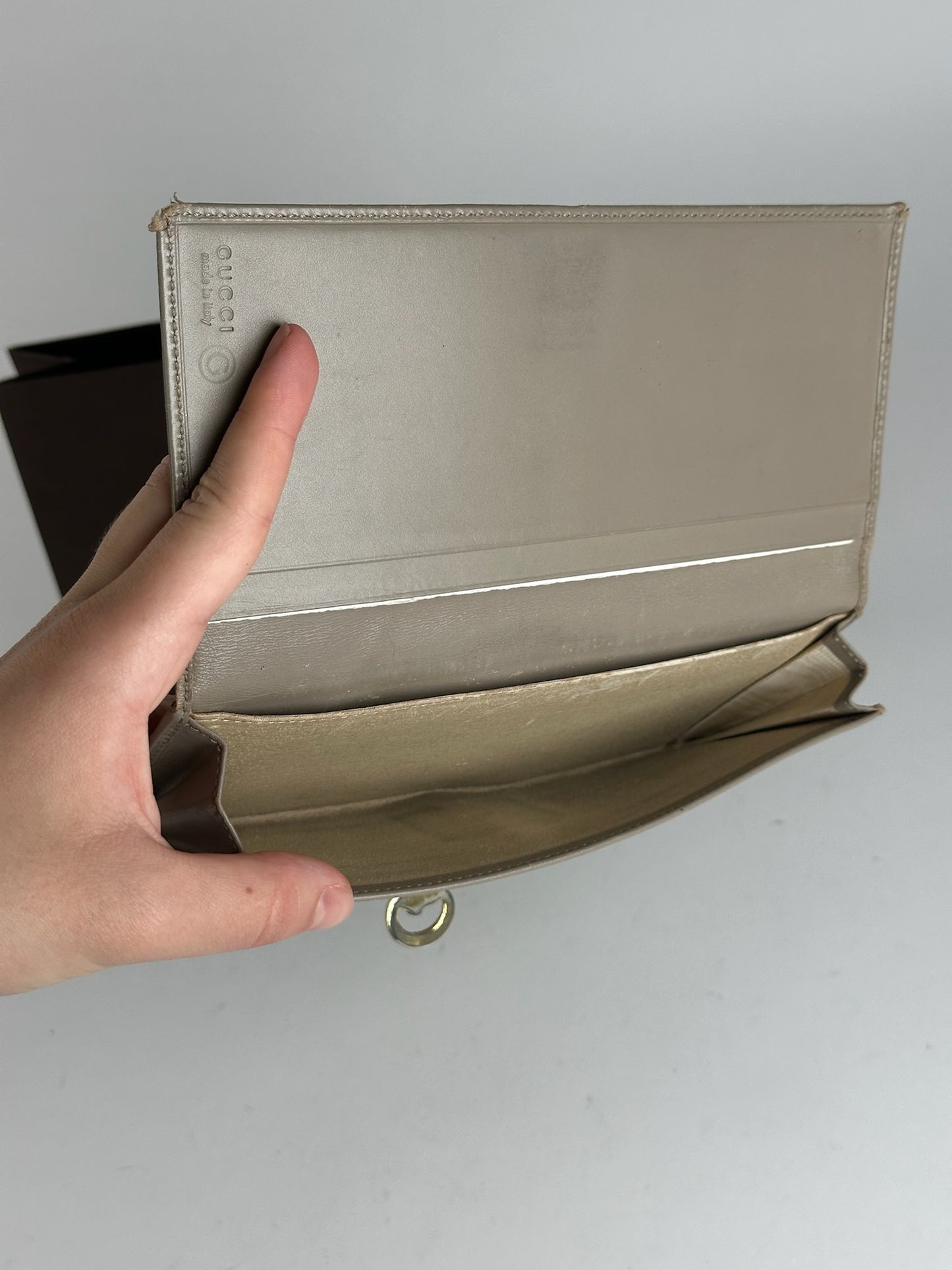 Vintage Gucci Horsebit Patent Leather Wallet beige