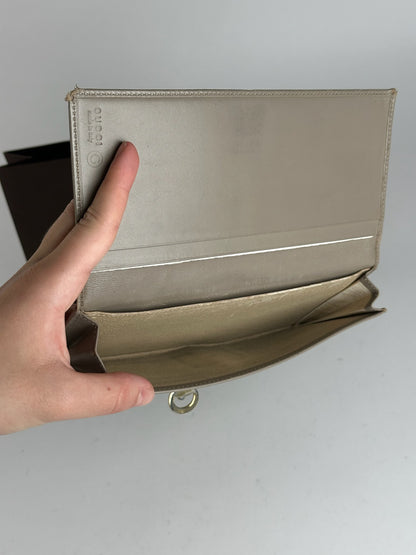 Vintage Gucci Horsebit Patent Leather Wallet beige