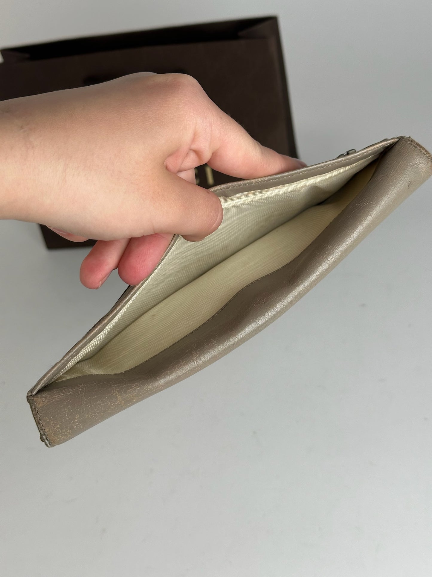 Vintage Gucci Horsebit Patent Leather Wallet beige