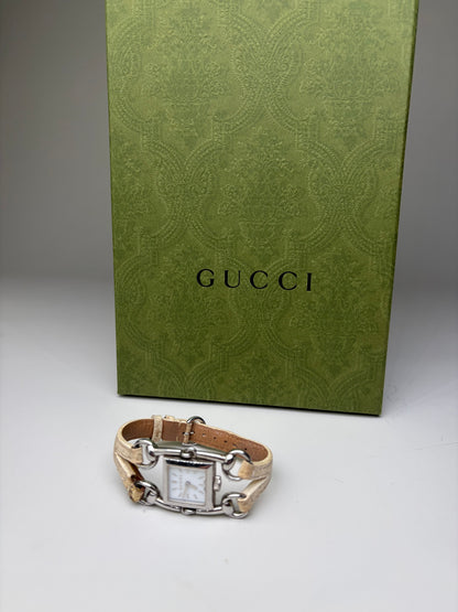 Vintage Gucci Signora Crocodile Strap Watch Beige Cream