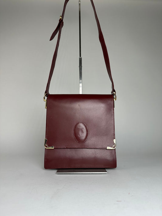 Vintage Cartier Leather Shoulder Bag Burgundy