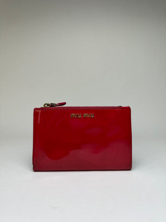 Vintage Miu Miu Patent Flap Wallet c. Late 2000s Red Burgundy