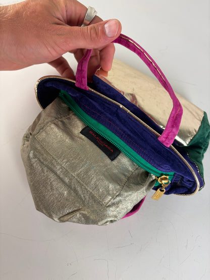 Vintage Balenciaga Velvet Mini Tote Bag Purple Pink Green