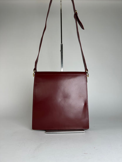 Vintage Cartier Leather Shoulder Bag Burgundy