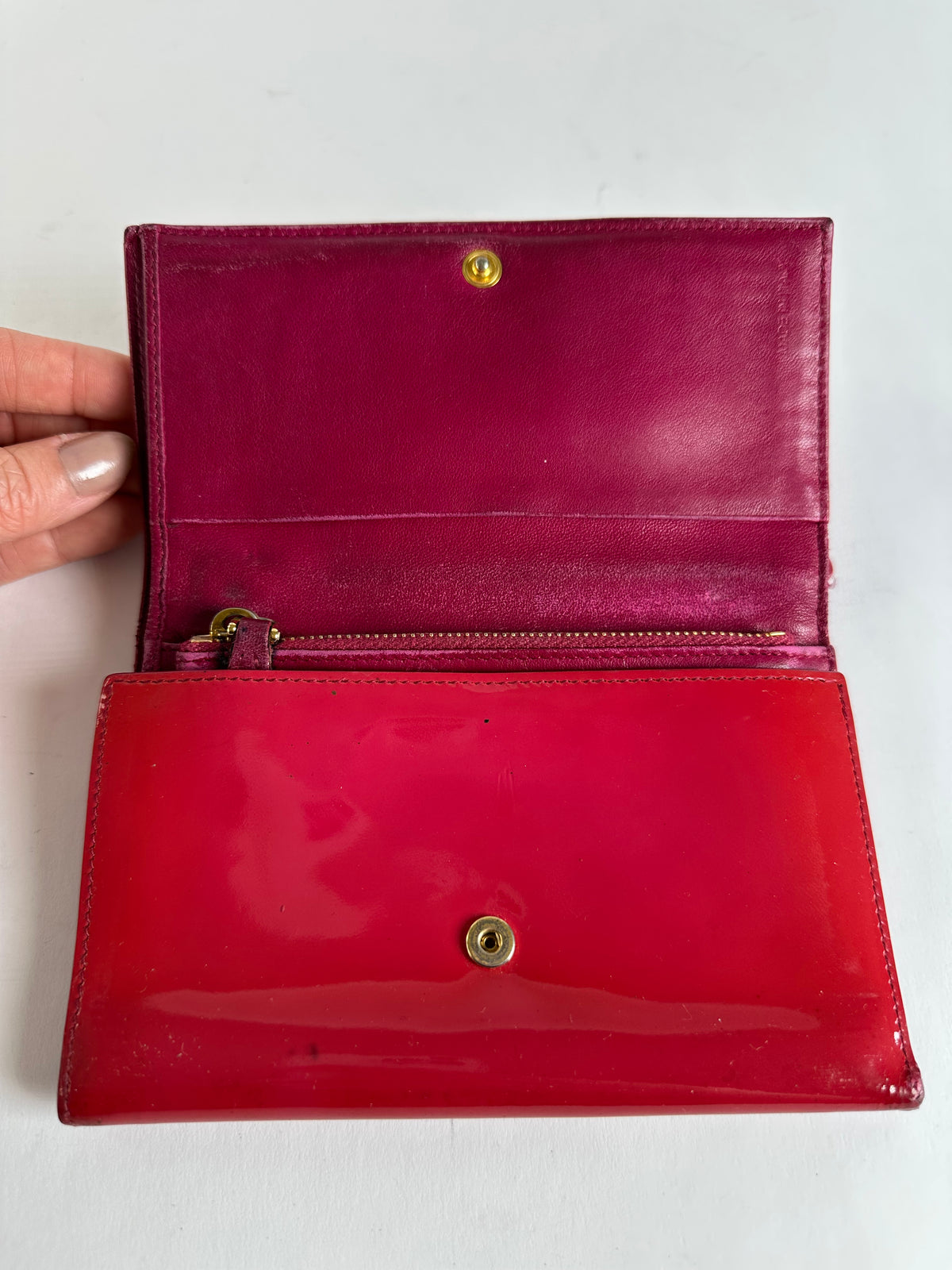 Vintage Miu Miu Patent Flap Wallet c. Late 2000s Red Burgundy