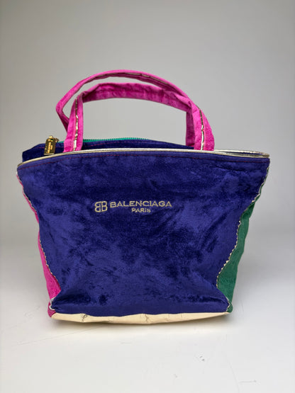 Vintage Balenciaga Velvet Mini Tote Bag Purple Pink Green