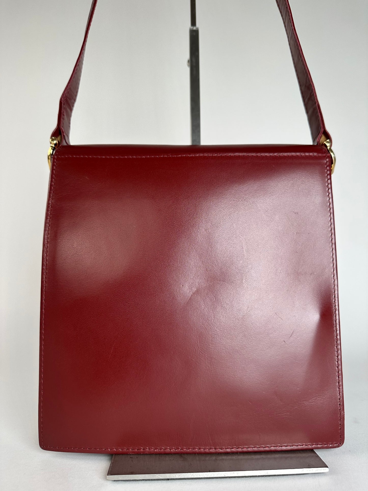 Vintage Cartier Leather Shoulder Bag Burgundy