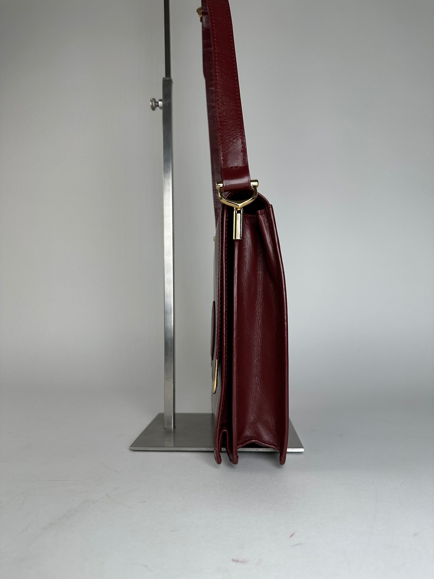 Vintage Cartier Leather Shoulder Bag Burgundy